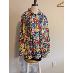 Serengeti bright floral 100% cotton‎ button down 2X